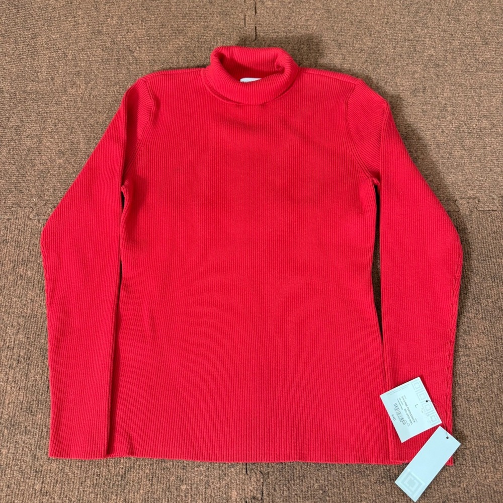 Liz Claiborne Womens Red 2x2 Rib Turtleneck Sweater Cotton Blend NWT L